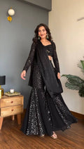 ZAVIYA BLACK PLAZZO WITH READY TO WEAR SAREE SUIT SET