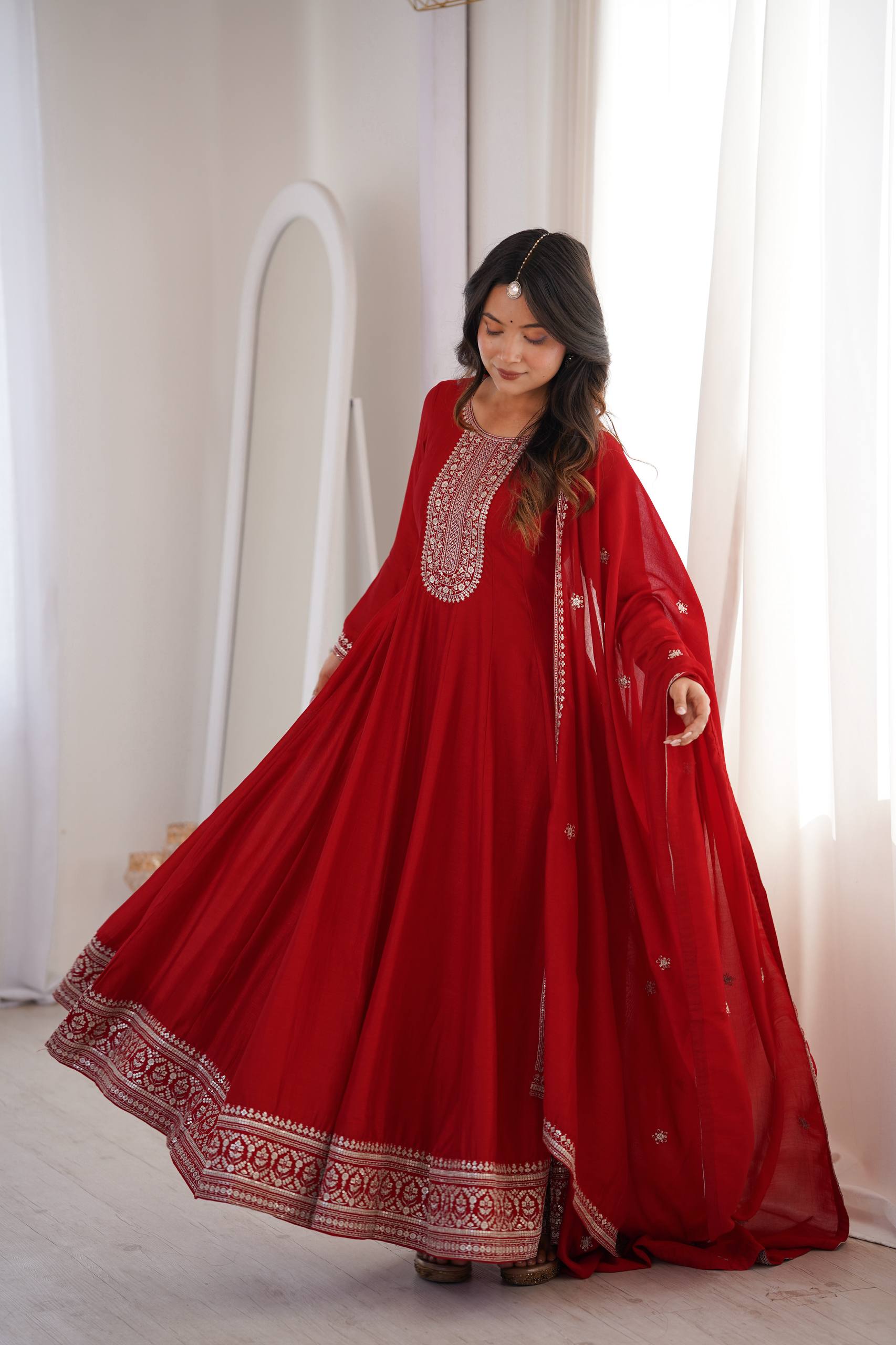 Classic Red Festive Anarkali Suit Set