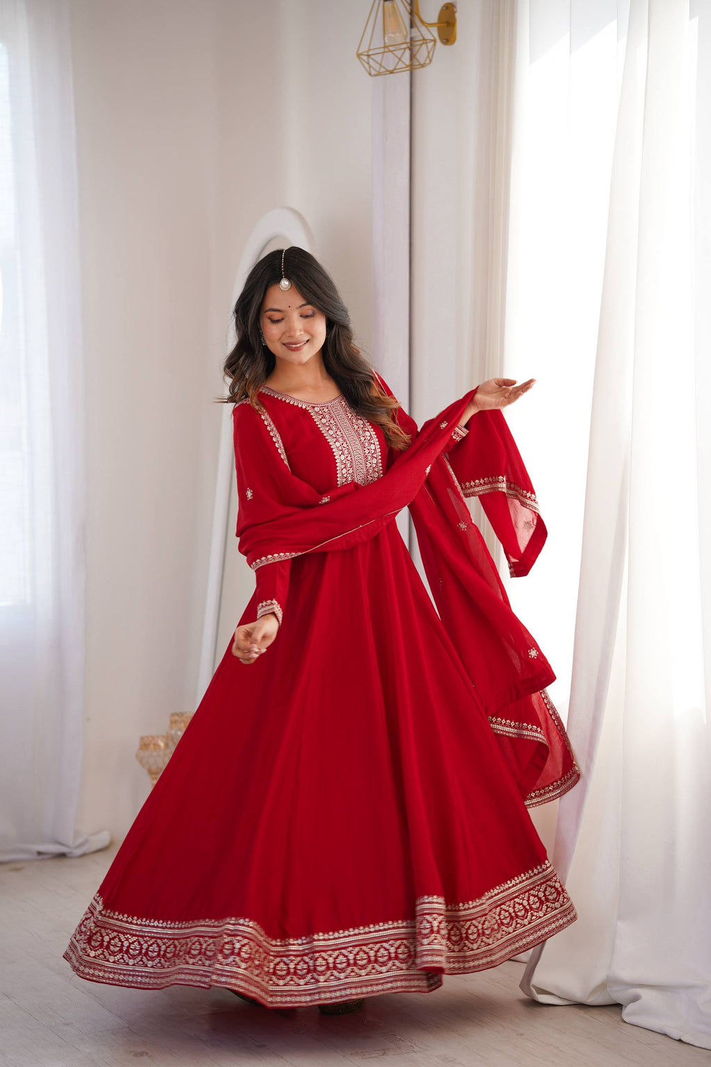 Classic Red Festive Anarkali Suit Set