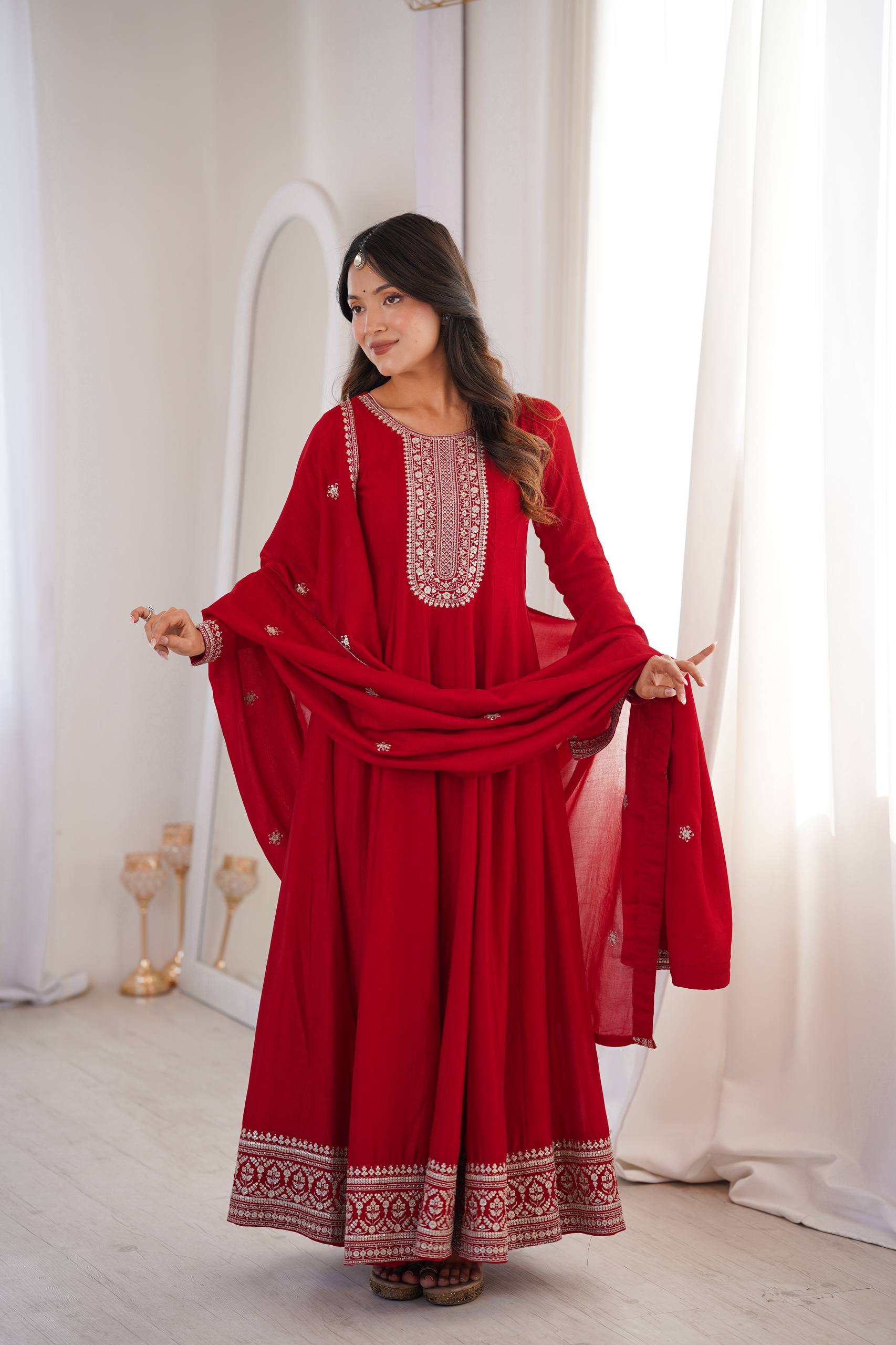 Classic Red Festive Anarkali Suit Set