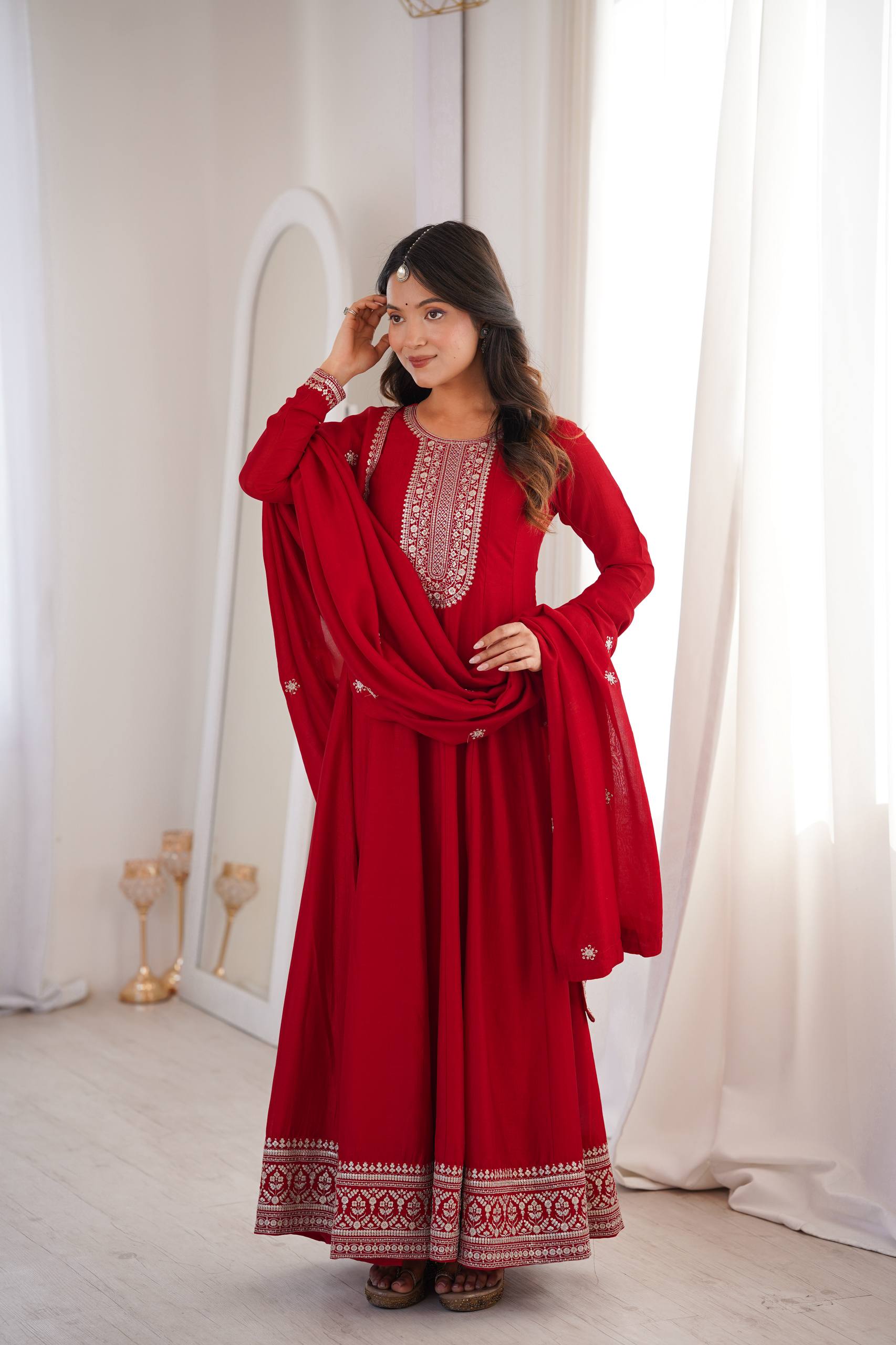 Classic Red Festive Anarkali Suit Set
