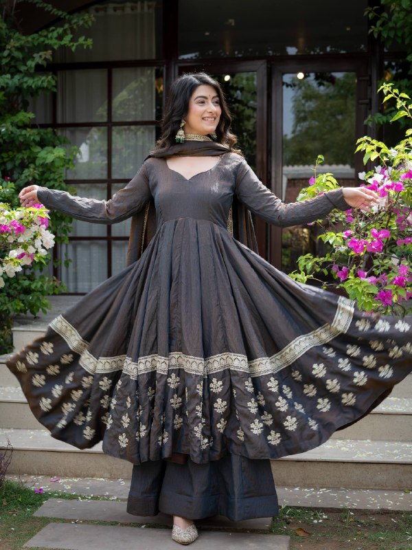 Charcoal Elegance Anarkali Suit Set