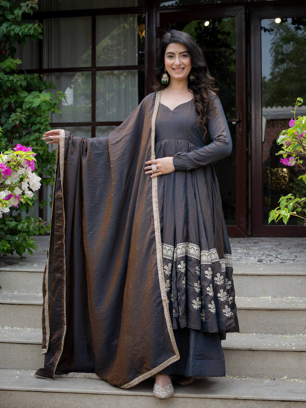 Charcoal Elegance Anarkali Suit Set