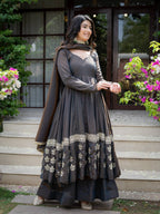 Charcoal Elegance Anarkali Suit Set