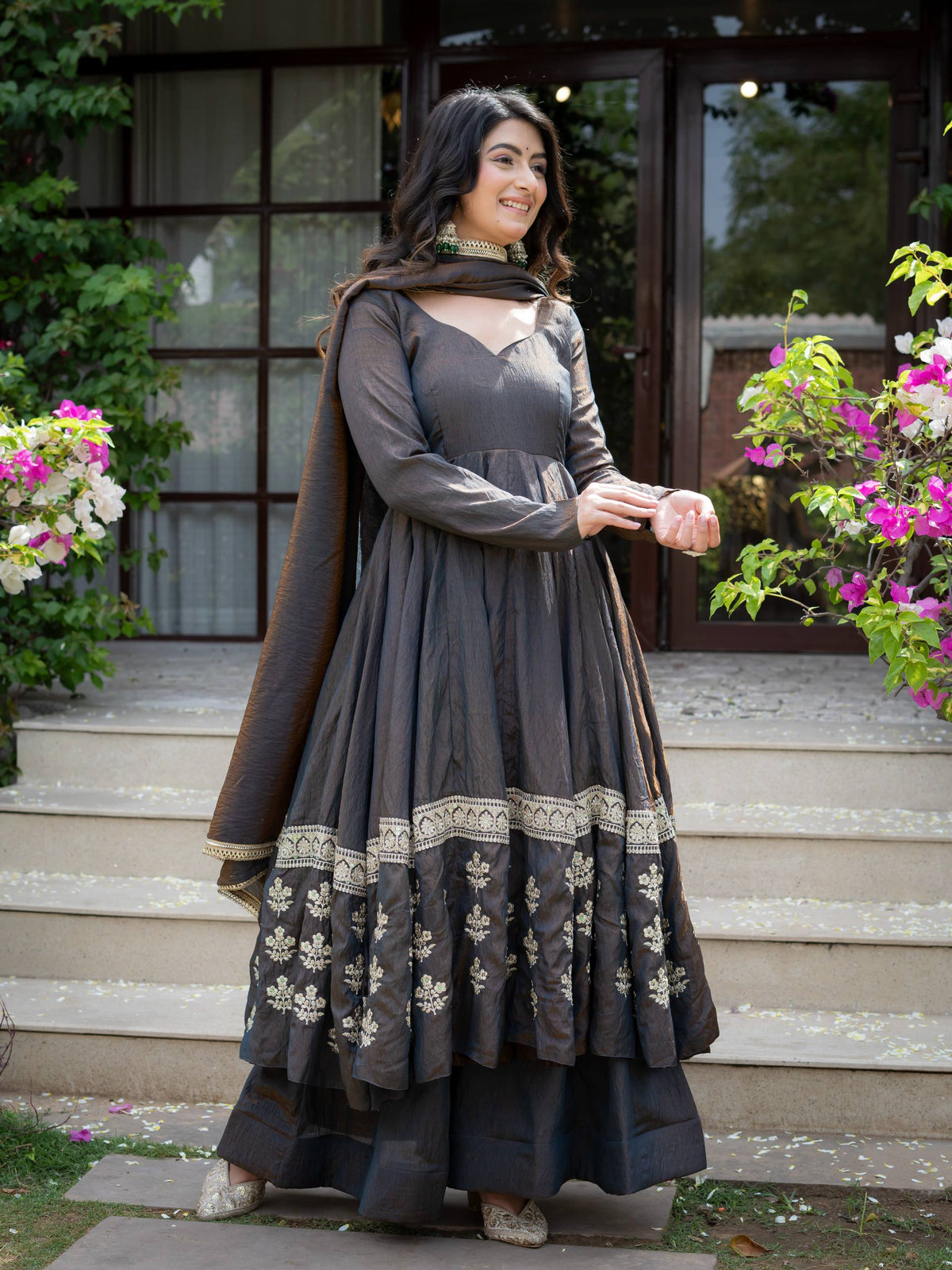 Charcoal Elegance Anarkali Suit Set