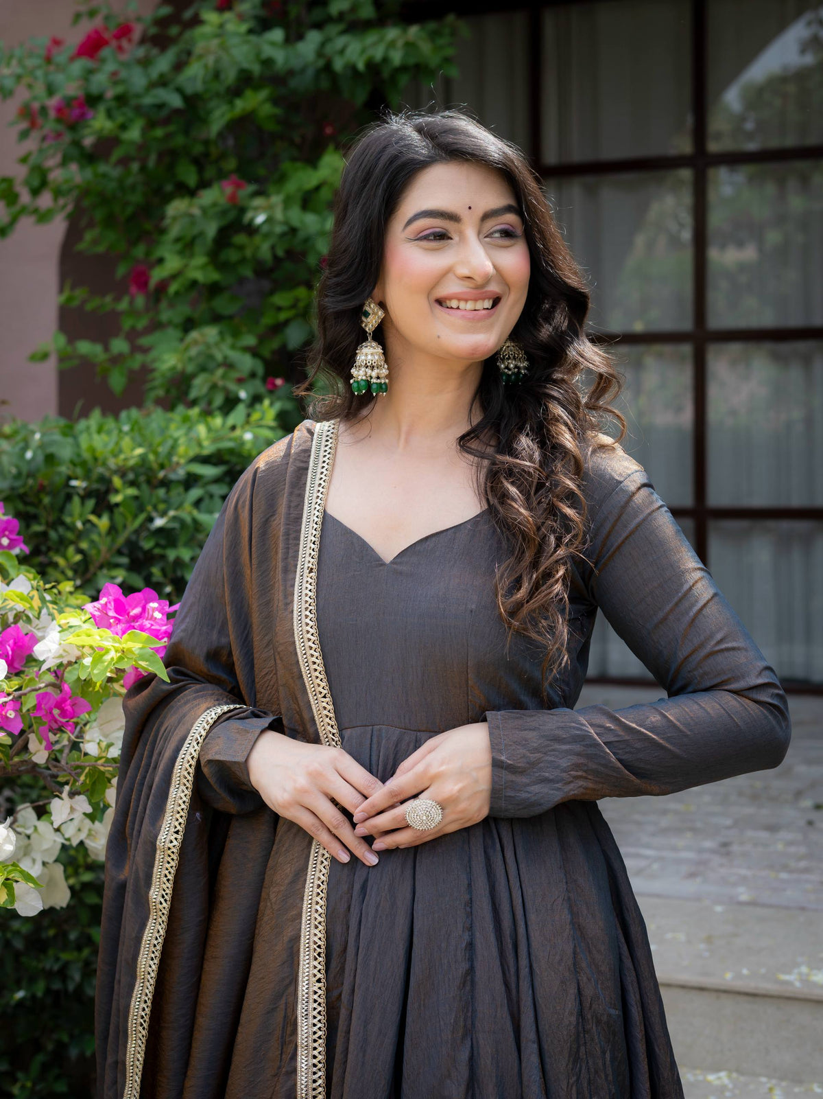 Charcoal Elegance Anarkali Suit Set