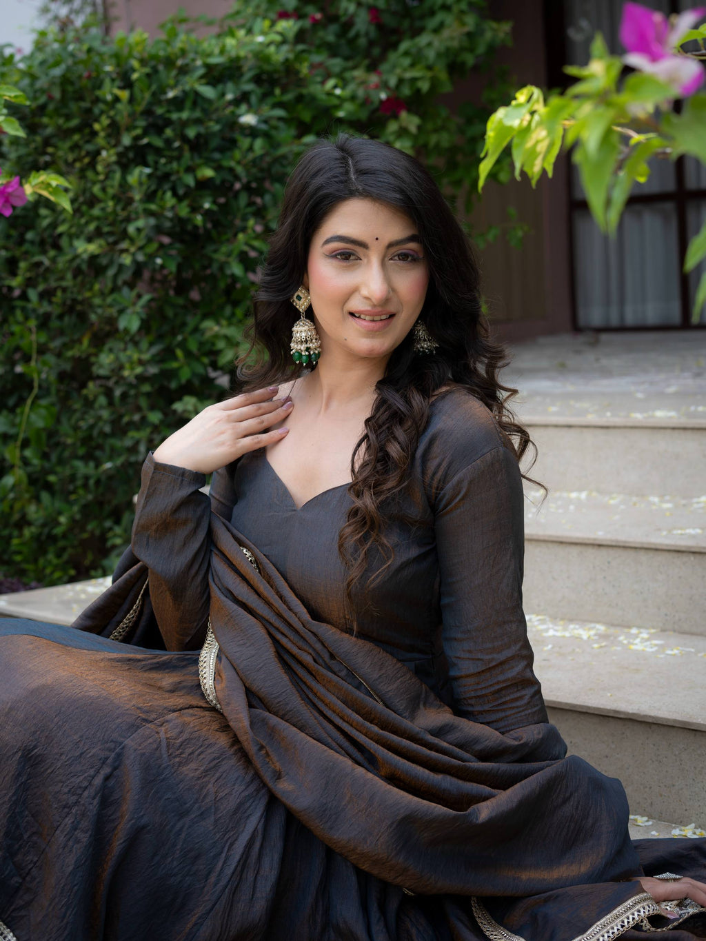 Charcoal Elegance Anarkali Suit Set