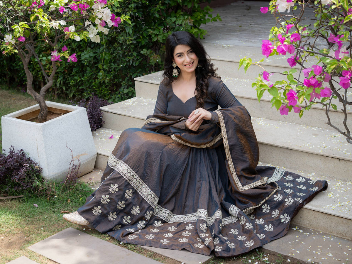 Charcoal Elegance Anarkali Suit Set