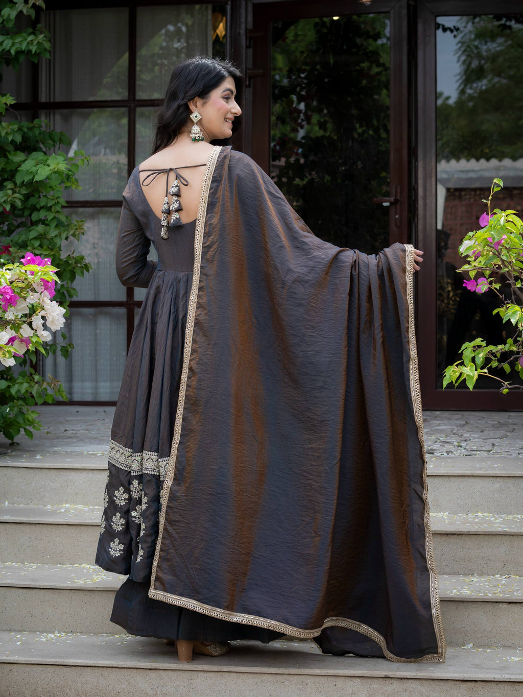 Charcoal Elegance Anarkali Suit Set