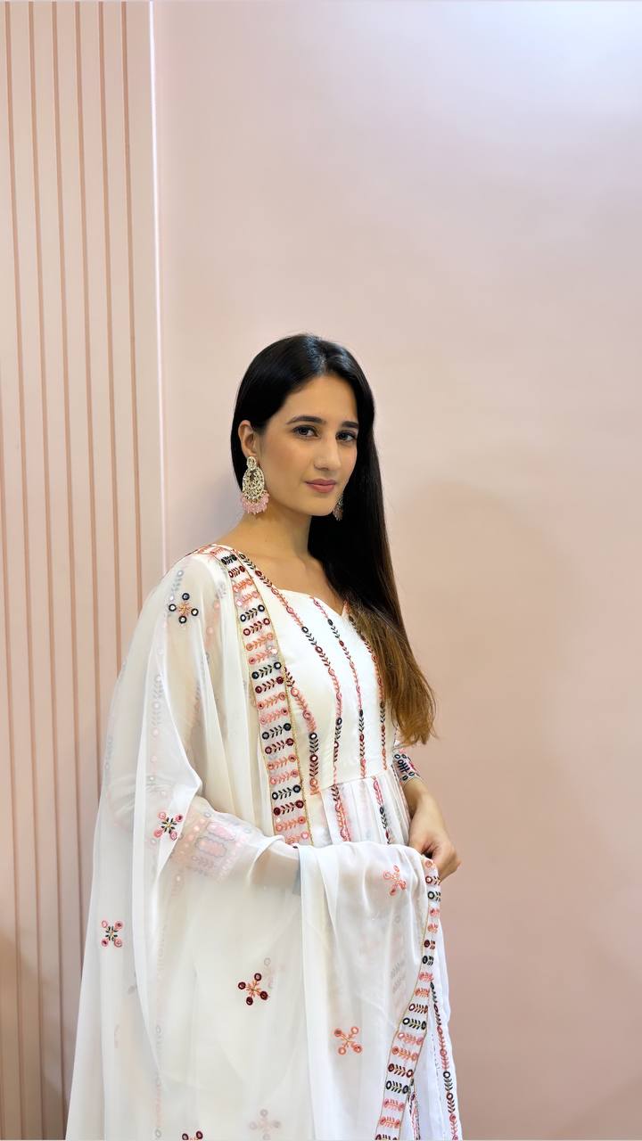 Rangrez White Anarkali Suit