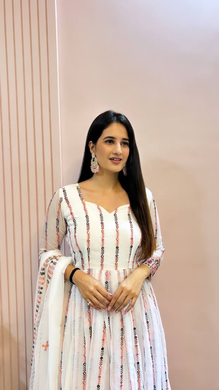 Rangrez White Anarkali Suit