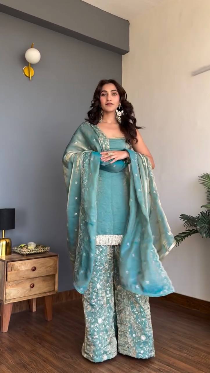 Fariya Aqua Kurta Palazzo Suit Set