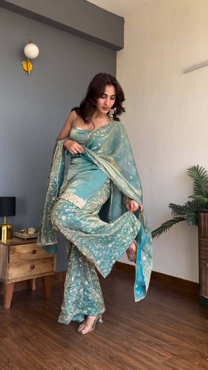 Fariya Aqua Kurta Palazzo Suit Set