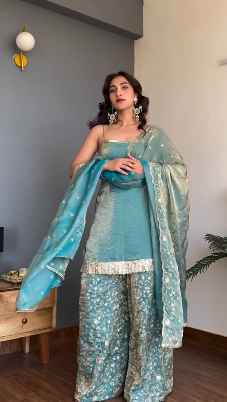 Fariya Aqua Kurta Palazzo Suit Set