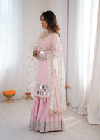 Rose Glow Designer Mirror Work Ethnic Sharara Suit Set