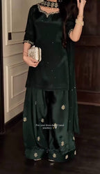 Bottle green ethnic wear for women suit set