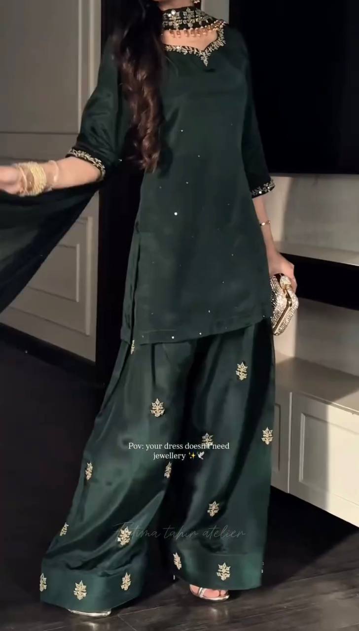 Bottle green ethnic wear for women suit set