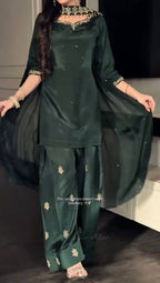 Bottle green ethnic wear for women suit set