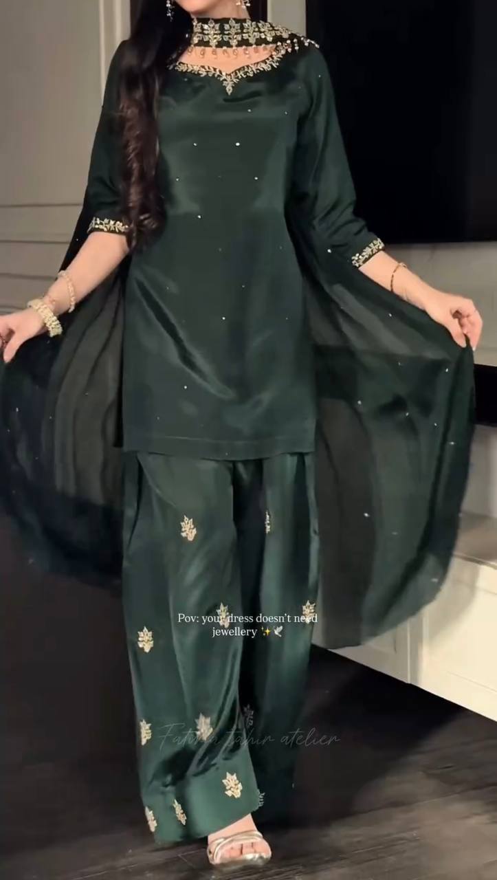 Bottle green ethnic wear for women suit set