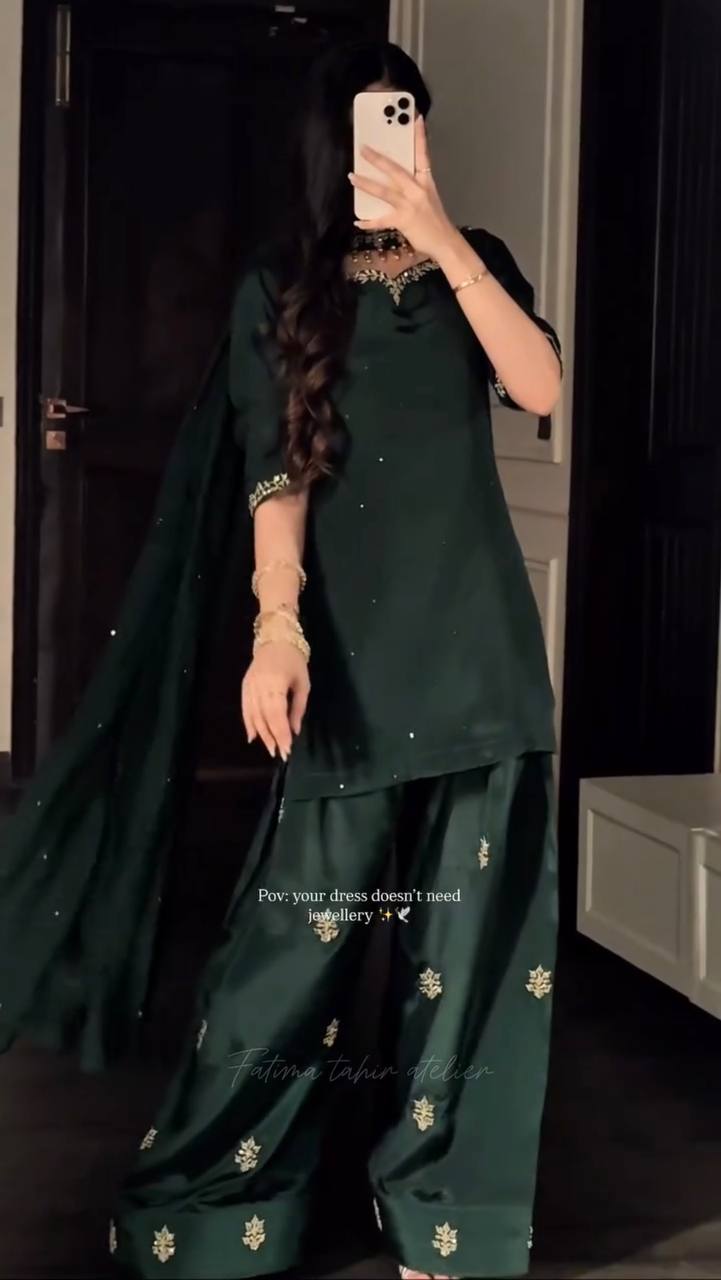 Bottle green ethnic wear for women suit set