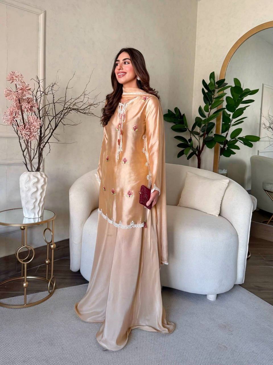 Peach Wedding wear Kurta Suit Set
