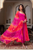 Aabira Pink Phoolkari Anarkali Set
