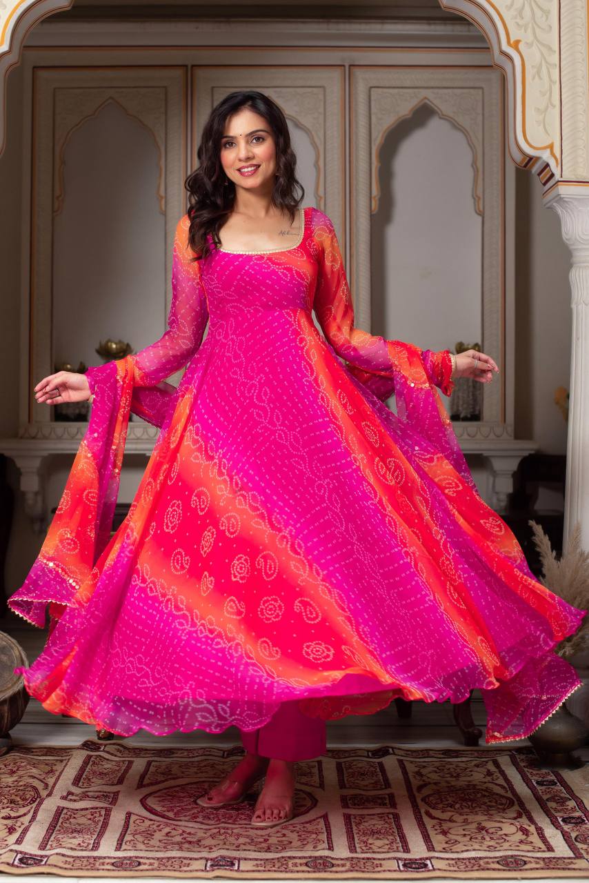 Aabira Pink Phoolkari Anarkali Set