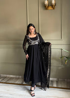 CRISTIANO BLACK AND SILVER KOTI ANARKALI SUIT SET