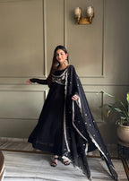 CRISTIANO BLACK AND SILVER KOTI ANARKALI SUIT SET