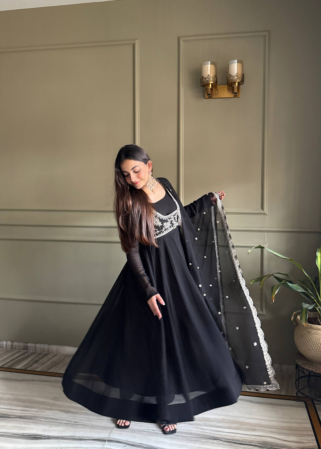 CRISTIANO BLACK AND SILVER KOTI ANARKALI SUIT SET