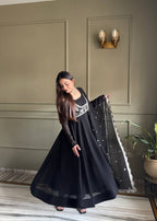 CRISTIANO BLACK AND SILVER KOTI ANARKALI SUIT SET