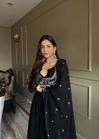 CRISTIANO BLACK AND SILVER KOTI ANARKALI SUIT SET