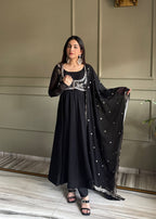 CRISTIANO BLACK AND SILVER KOTI ANARKALI SUIT SET
