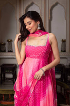 Rangrisha Pink Leheriya Anarkali Set