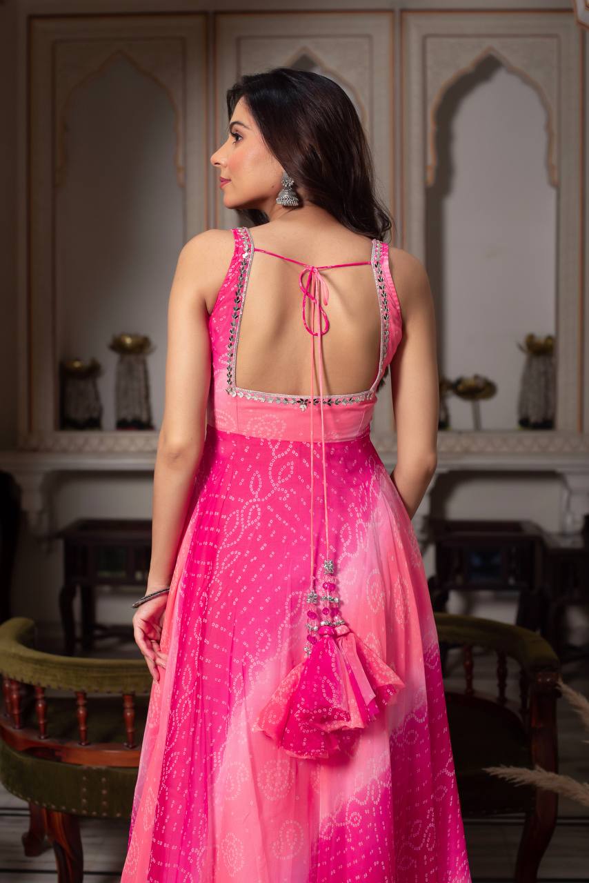 Rangrisha Pink Leheriya Anarkali Set