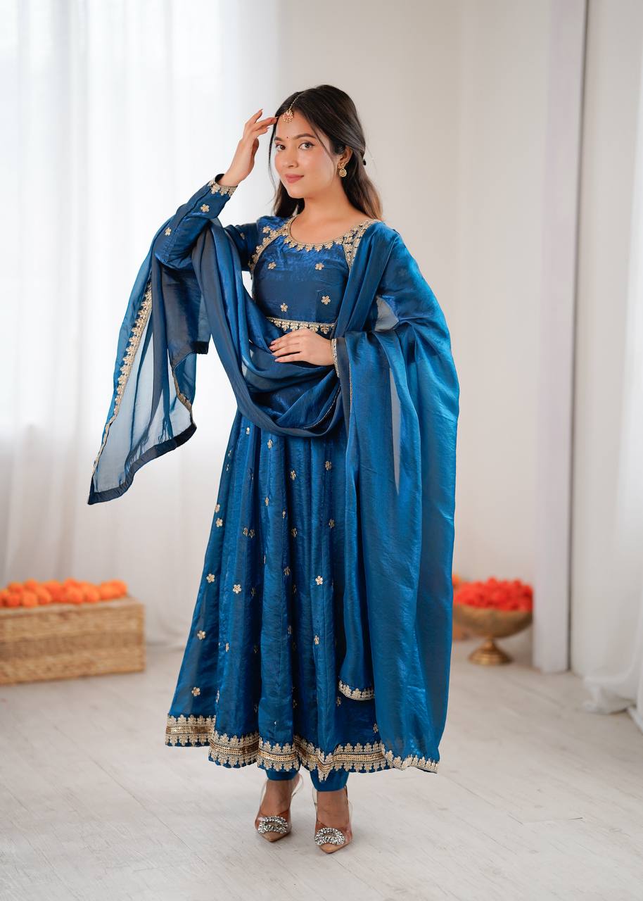 AURA BLUE ANARKALI SUIT SET