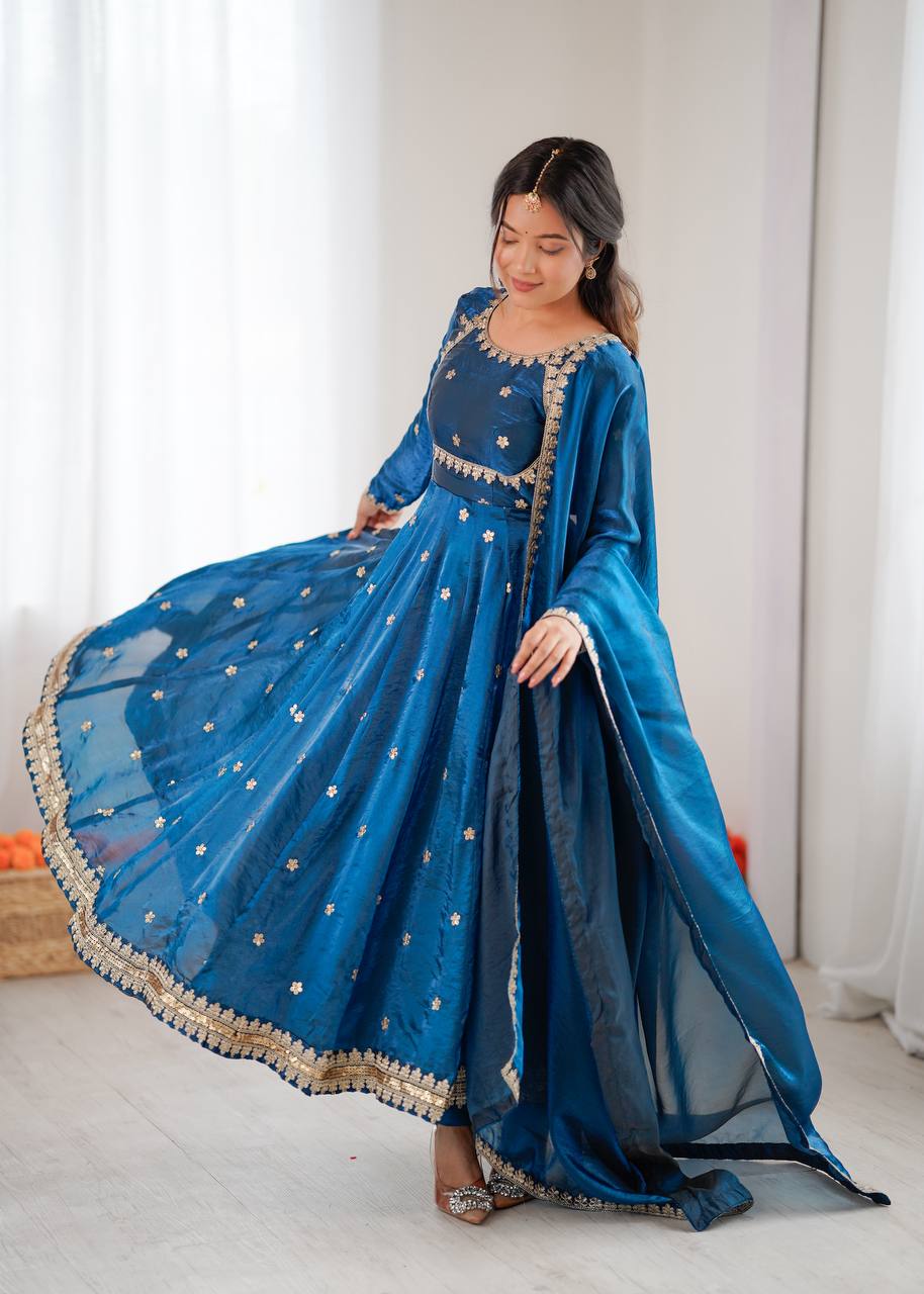 AURA BLUE ANARKALI SUIT SET
