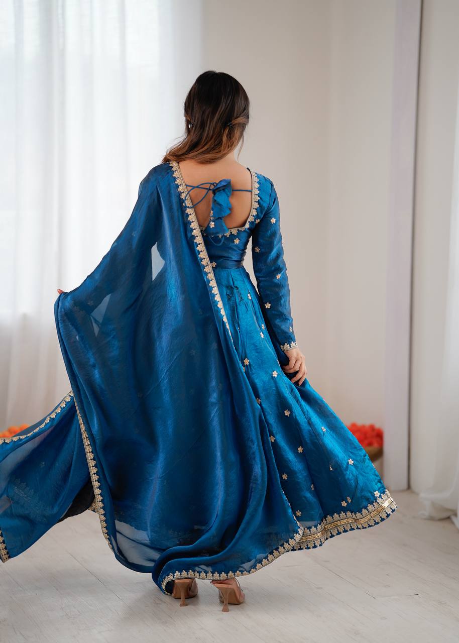 AURA BLUE ANARKALI SUIT SET