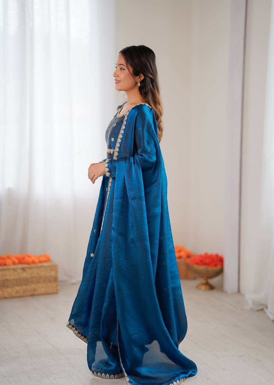 AURA BLUE ANARKALI SUIT SET