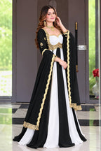 Noir Royale And White Embroidered Anarkali Suit Set