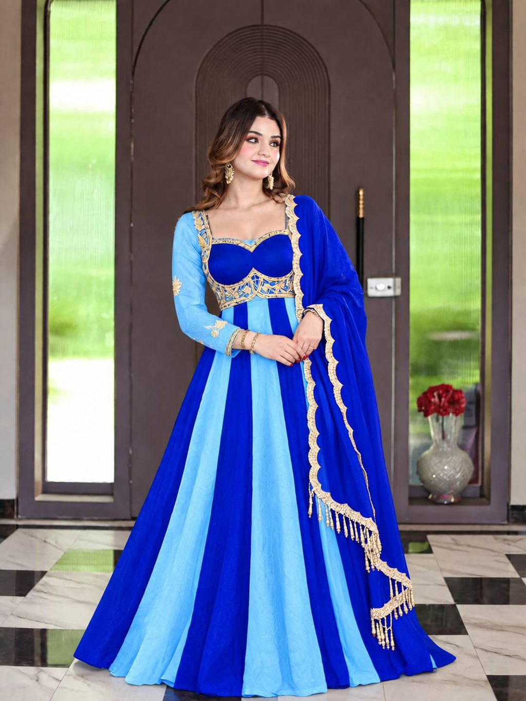 Blue Royale And Sky Blue Anarkali Suit Set