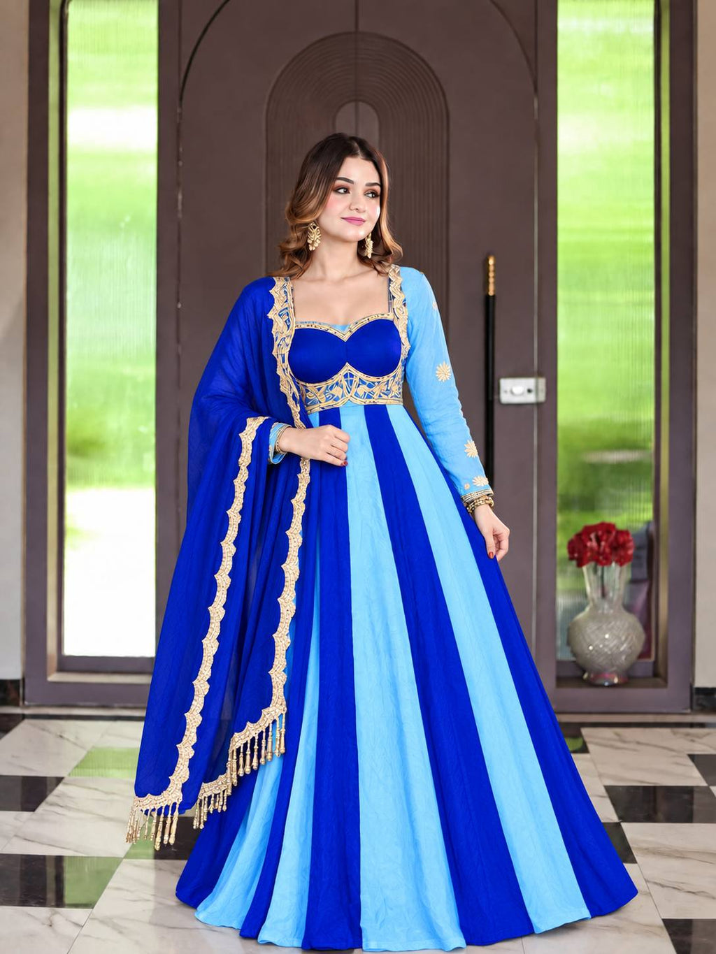 Blue Royale And Sky Blue Anarkali Suit Set
