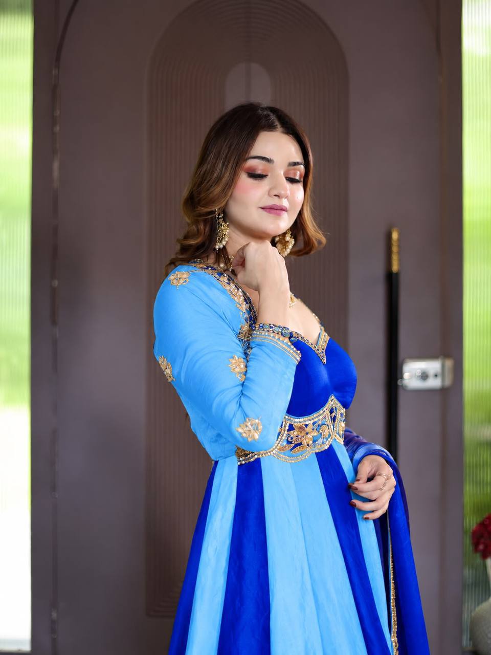 Blue Royale And Sky Blue Anarkali Suit Set