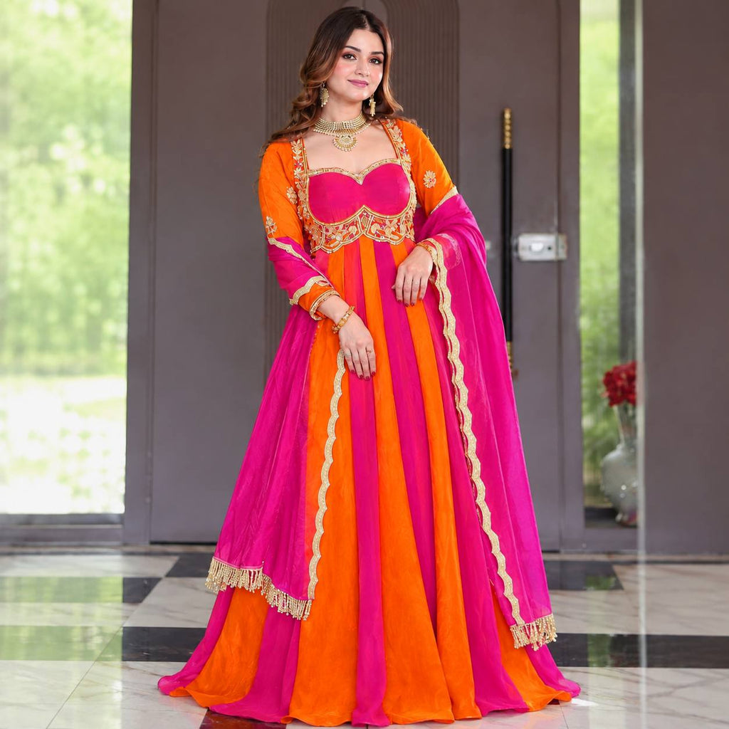 Royal Pink & Orange Anarkali Suit Set