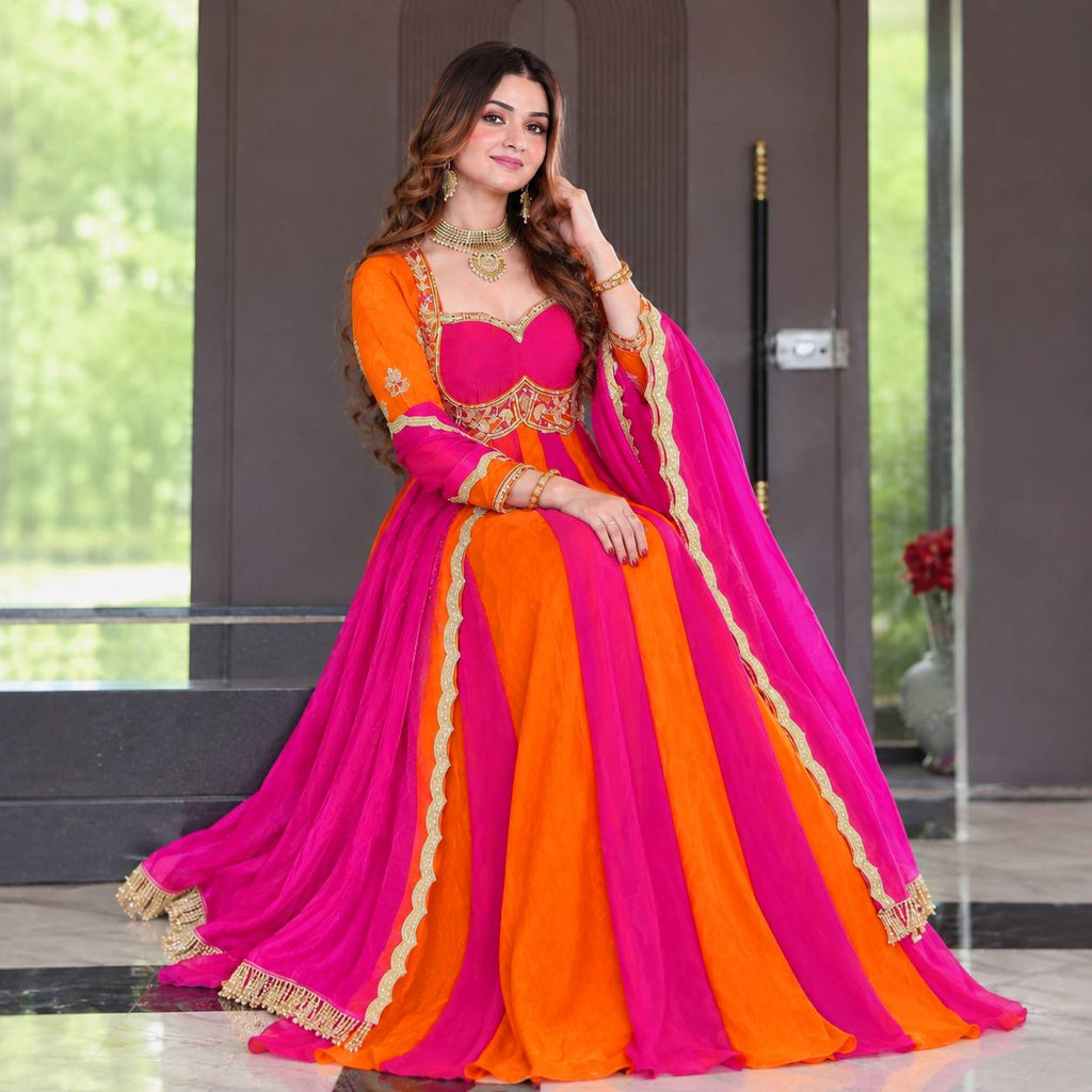 Royal Pink & Orange Anarkali Suit Set