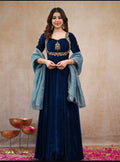 Royal Navy Blue Velvet Anarkali Suit Set