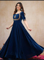 Royal Navy Blue Velvet Anarkali Suit Set