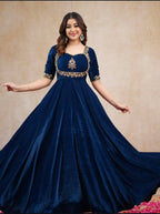 Royal Navy Blue Velvet Anarkali Suit Set