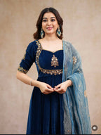 Royal Navy Blue Velvet Anarkali Suit Set