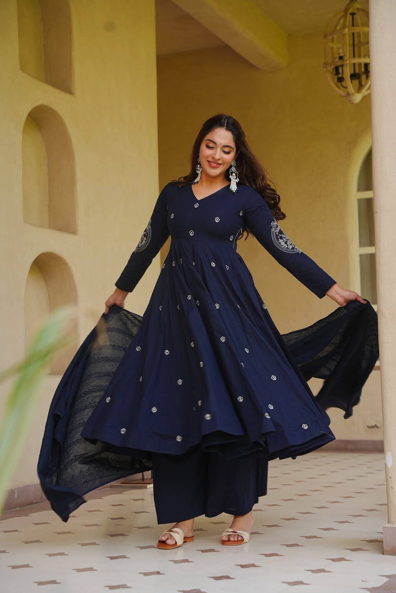 AARABA MIDNIGHT BLUE ANARKALI SUIT SET